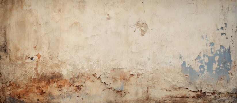 A closeup image of a dirty wall with various stains in brown and beige colors, resembling artwork. The building material appears to be wood or flooring covered in soil