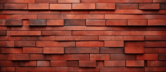 Fototapeta premium A closeup image of a brown brick wall constructed with red bricks, showcasing the rectangular pattern and amber tints and shades of the building material