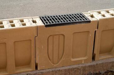 Monolithic drainage system. Water collection shaft made of polymer concrete