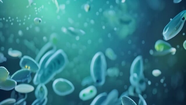 closeup bacteria on blue background 