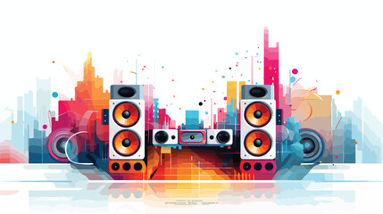 Abstract vector shiny background with speakers  - obrazy, fototapety, plakaty