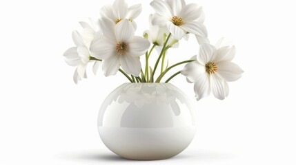 Beautiful white flowers on vase on white background. AI generated image