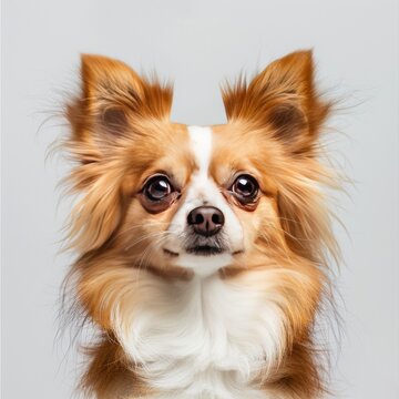 Portrait of a purebred dog on a white background.