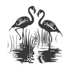 Fototapeta premium Silhouette Flamingos Birds black color only full body