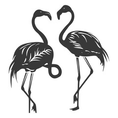 Naklejka premium Silhouette Flamingos Birds black color only full body