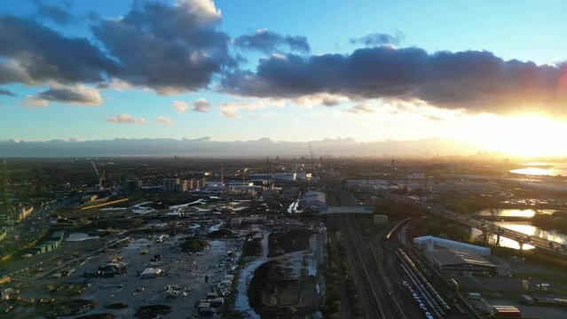 High Angle View of Dagenham Central London City of England United Kingdom During Sunset.
