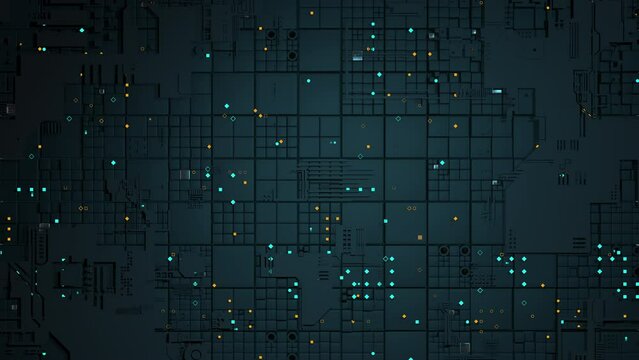 3d abstract loop animation of microchip processing data background