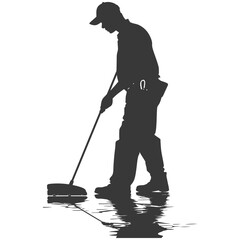 Silhouette janitor in action black color only full body