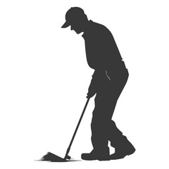 Silhouette janitor in action black color only full body