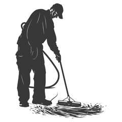 Silhouette janitor mops the floor black color only full body