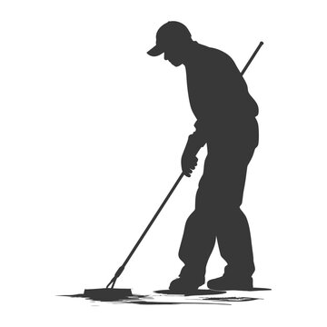 recommend clip art: Silhouette janitor in action black color only full body