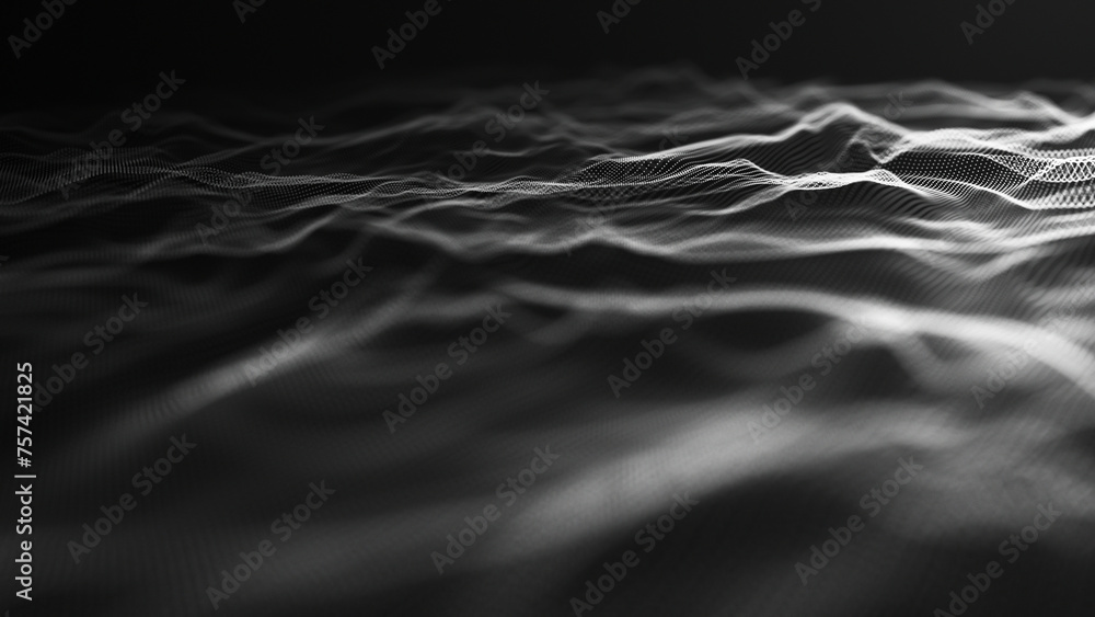 Poster futuristic point wave of particles. visualization of sound waves. technology or science banner. abst