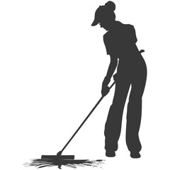Silhouette janitor women in action black color only full body