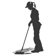 Silhouette janitor women in action black color only full body