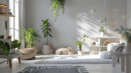 This living space boasts elegance with an abundance of plants and soft lighting setting a peaceful mood