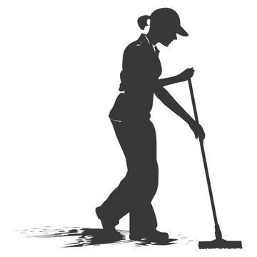 recommend clip art: Silhouette janitor women in action black color only full body