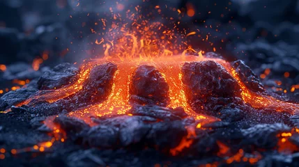 Fotobehang The vibrant violence of a volcanos heart molten rock painting the night with its incandescent rage © lertsakwiman