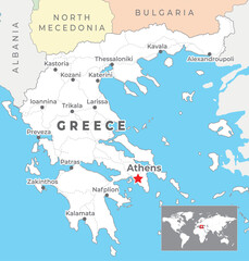 Greece political map with capital Athens, most important cities and national borders