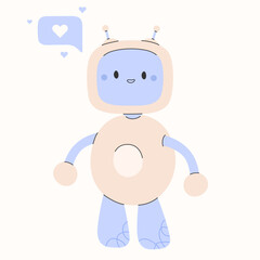 Cute chatbot ai character.Artificial intelligence chat service business concept.AI Content Generator. Chatbot technology, Hand drawn robot toy mascot. Vector illustration EPS 10
