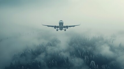 Fototapeta na wymiar Airplane Flying in Cloudy Sky
