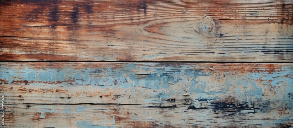 Poster close up of a rustic wooden surface with a rusty metal texture, showcasing the intricate pattern and