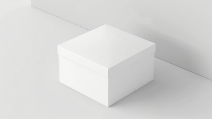 A minimalist white cube centered in a seamless white space.