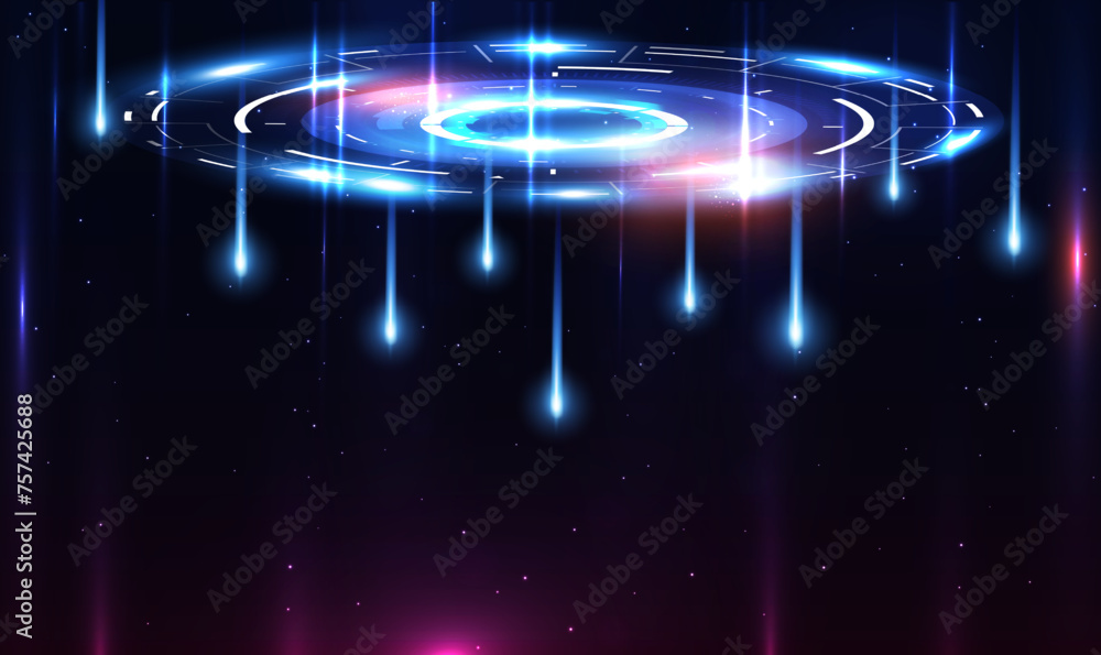 Poster futuristic technology hud portals, holograms teleport on cyberspace. hologram podium. sci-fi glowing