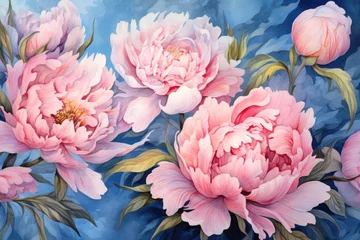 Gordijnen Wedding stationery invitation pink romantic magnolia flowers watercolor painting design  © Ангелина