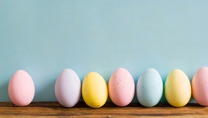 pastel easter eggs in a row - copy text space