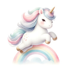 Cute unicorn painted watercolor illustration,Isolated cute watercolor unicorn clipart,adorable unicorn,Cute unicorn on a white background for design