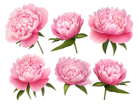 peony collection set isolated on transparent background, transparency image, removed background
