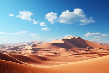 Fototapeta na wymiar Sandy dunes and distant mountains under a clear blue sky in an arid ecoregion
