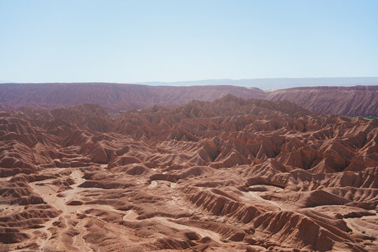 Arid desert rock formations in Devil's Gorge in San Pedro de Atacama, Chile