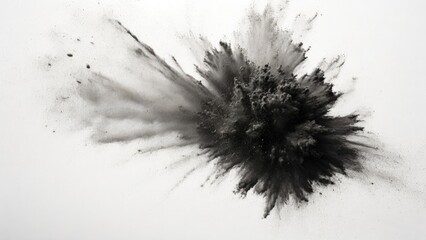 Black powder exploding, Abstract dust explosion on a white background