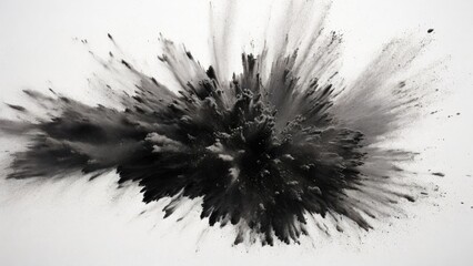 Black powder exploding, Abstract dust explosion on a white background