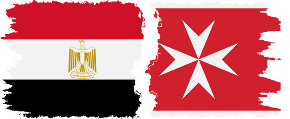 Malta and Egypt grunge flags connection vector