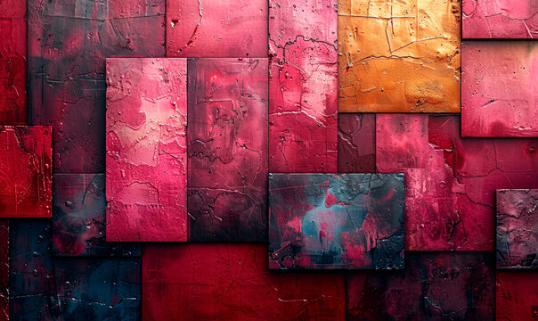 Rich Textured Mosaic of Crimson and Scarlet Panels