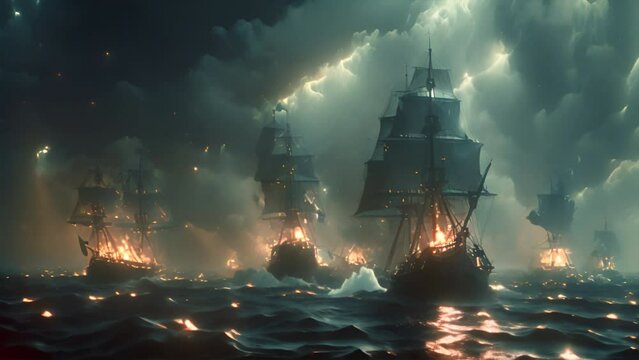 Pirate ship in a ferocious sea battle,generative ai