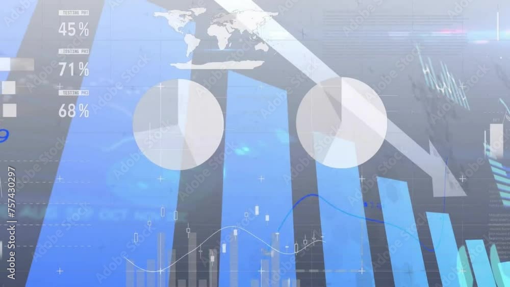 Poster animation of data processing and diagrams over light spots