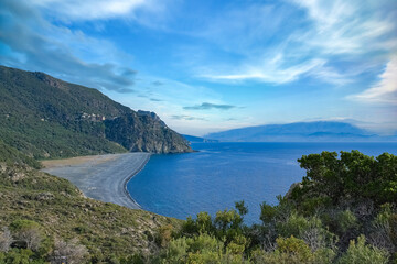 Corsica, the Nonza beach, with black pebble - 757430264