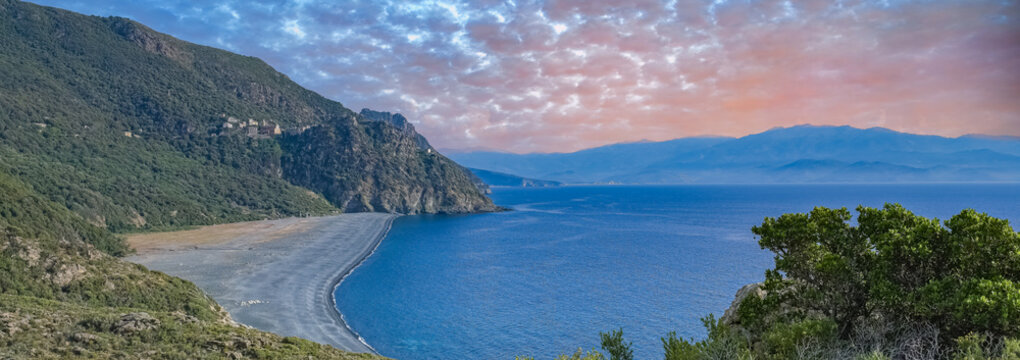 Corsica, the Nonza beach, with black pebble