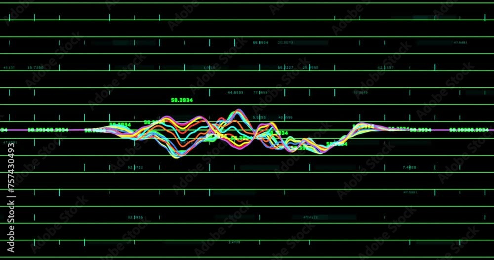 Poster Animation of diagrams and data processing on black background