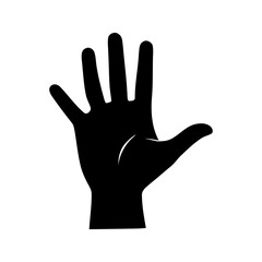 Vector silhouette of a human hand, palm. Drawn in black on a white background.