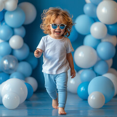 Fototapeta premium Portrait of cute girl with empty space of white t-shirt which good for mockup