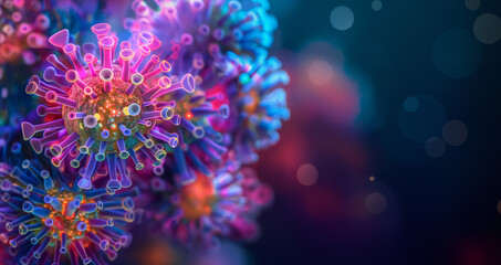 Obraz na płótnie Canvas Virus particles under a microscope