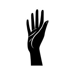 Vector silhouette of a human hand, palm. Drawn in black on a white background.