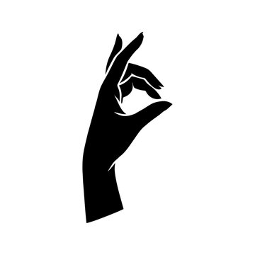 recommend clip art: Raised human hand with open palm and bent fingers. Grasping gesture. Vector image of a silhouette of a human hand, black on a white background.