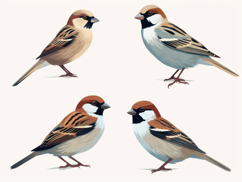 Sparrow collection set isolated on transparent background, transparency image, removed background