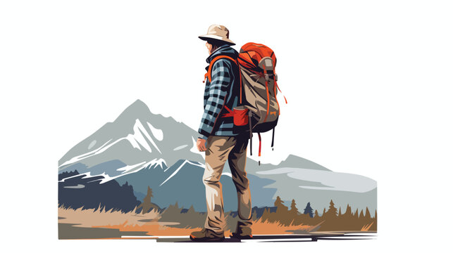 backpacker travel vector  flat vector isolated on w