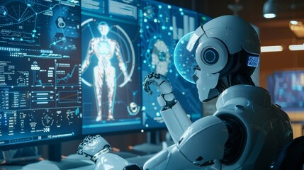 Fototapeta premium An evocative image illustrating the enhancement of e-learning through artificial intelligence, where a Learning Management System